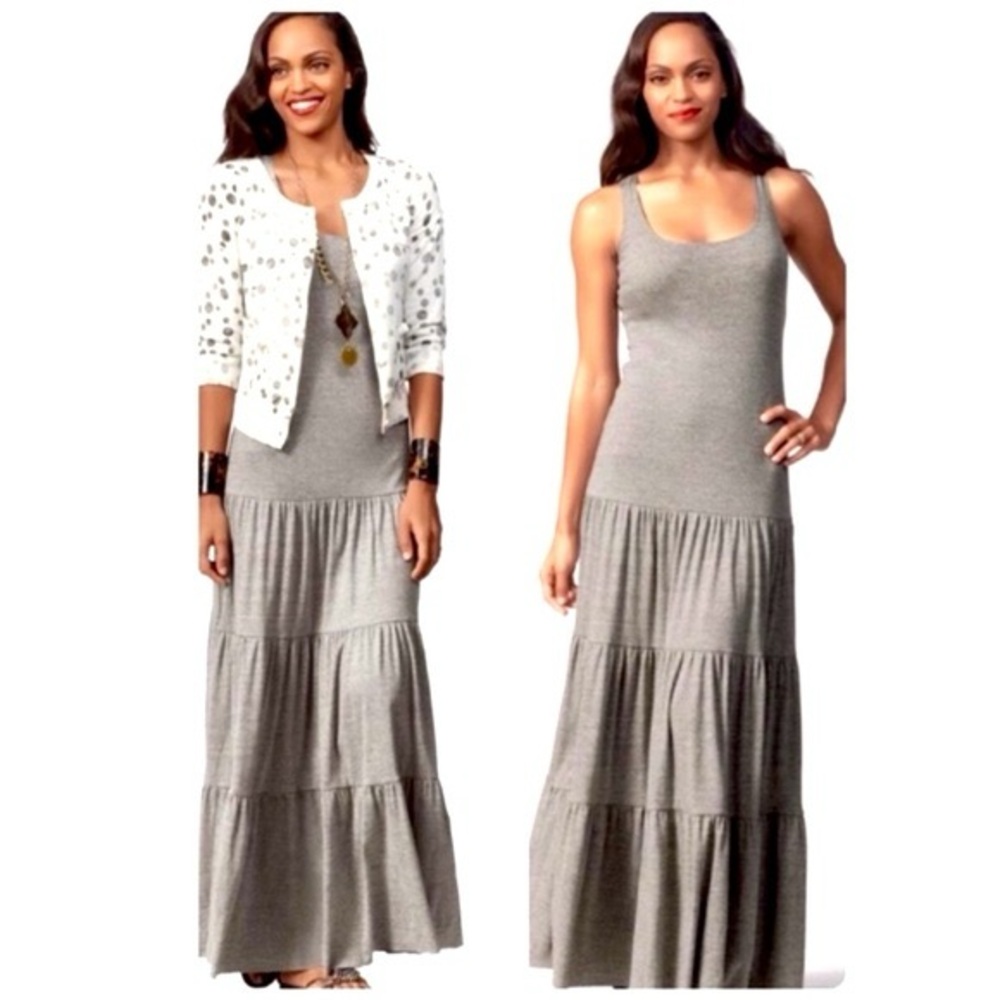 Cabi 853 Grey Tiered Bottom Resort Maxi Dress Size Small